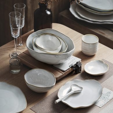 Nordic-Ceramic-Irregular-Cutlery-Dessert-Flat-Plate-Rice-Bowl-Fruit-Salad-Bowl-Deep-Dish-Cutlery-Set